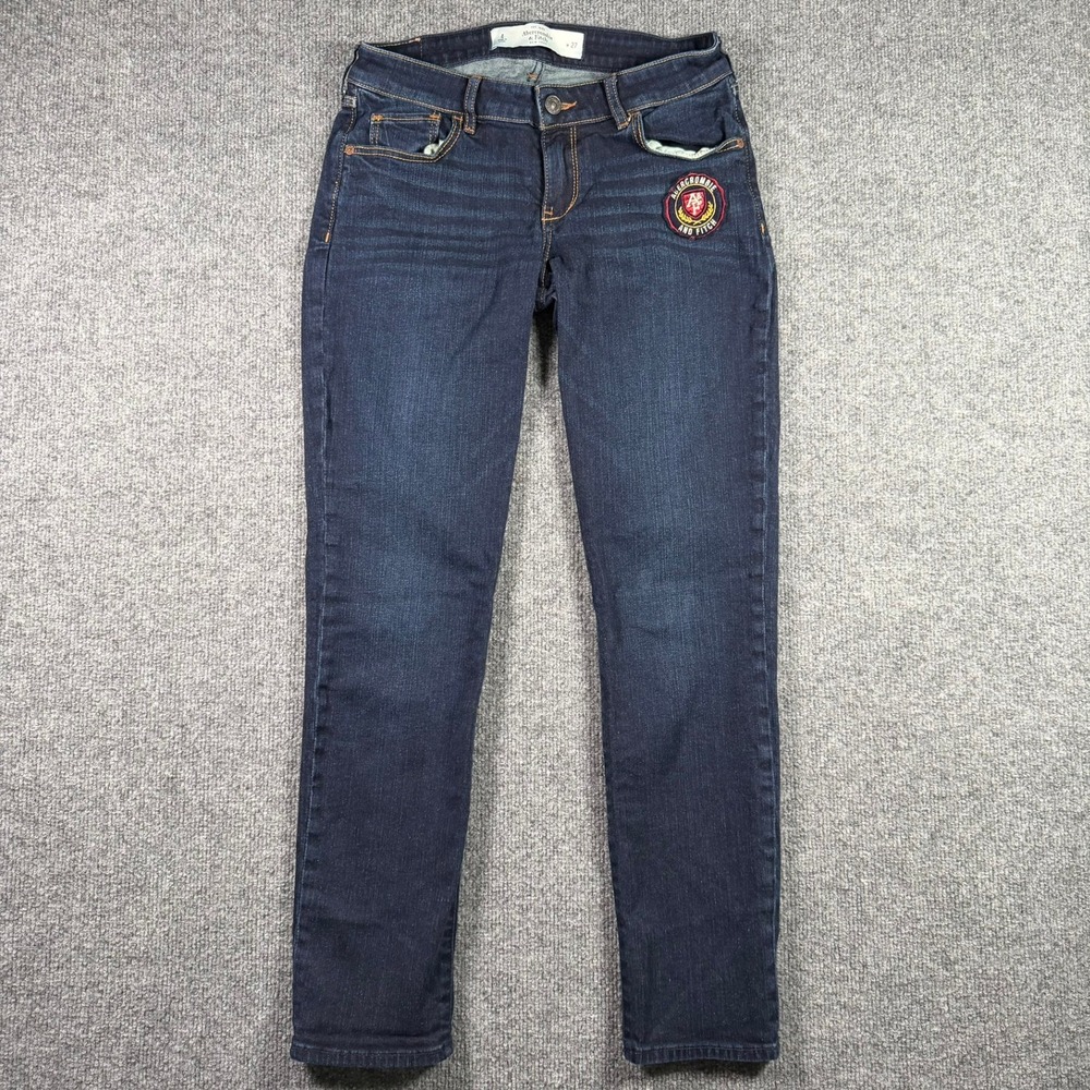 Abercrombie & Fitch Skinny Jeans Womens 4 W27 Dark Blue Patch Stretch Low Rise